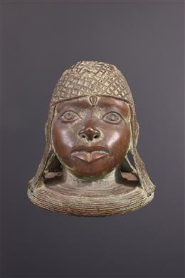 Art africain - Tête de souverain Bénin en bronze